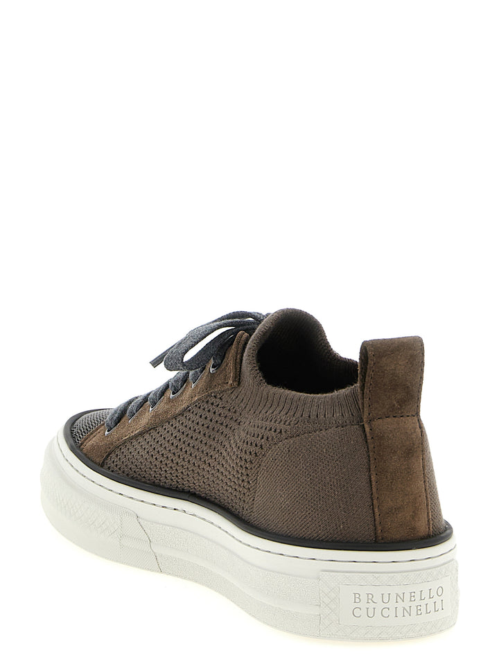 Brunello Cucinelli Monile Knit Sneakers - Marrone | 562ebe56eed7afb7613586951a5ba8cabd2dade6