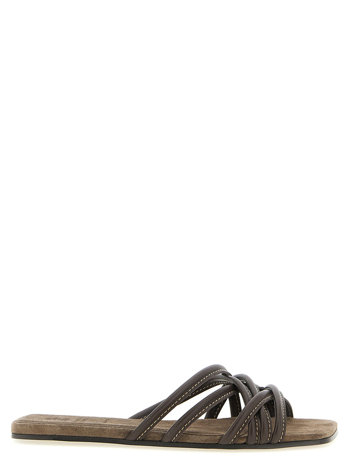 Brunello Cucinelli Leather Slides Sandali - Marrone | a753269218cfa9b9f7e2fec31858f5aeb94712dc