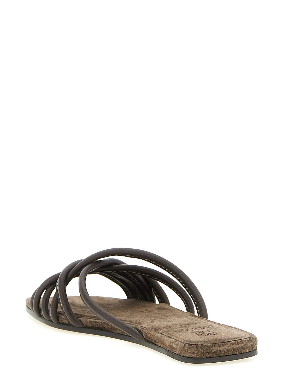 Brunello Cucinelli Leather Slides Sandali - Marrone | 331a2455fa608349b8ac802eccdd701b5cf5449f