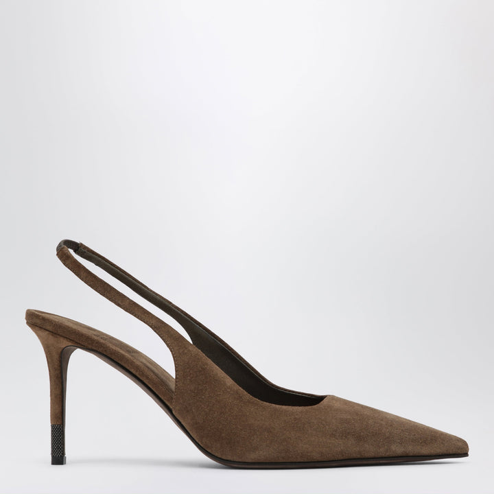 Brunello Cucinelli Zapatos de Salón Destalonados Caramelo Suede Con Joyas
