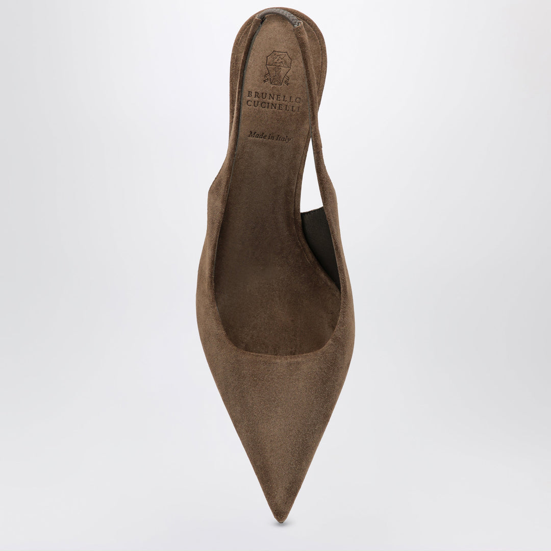 Brunello Cucinelli Zapatos de Salón Destalonados Caramelo Suede Con Joyas