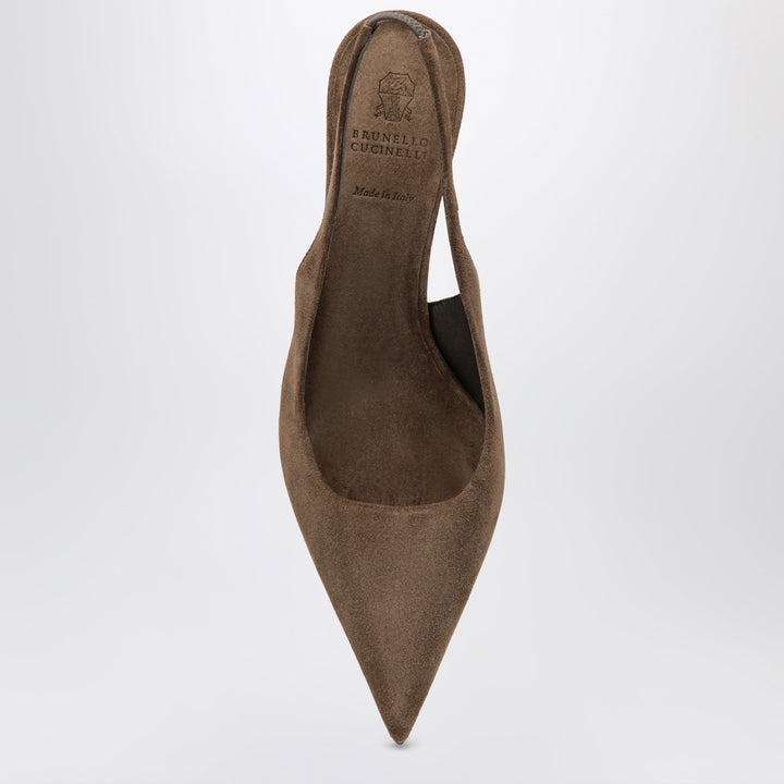 Brunello Cucinelli Zapatos de Salón Destalonados Caramelo Suede Con Joyas