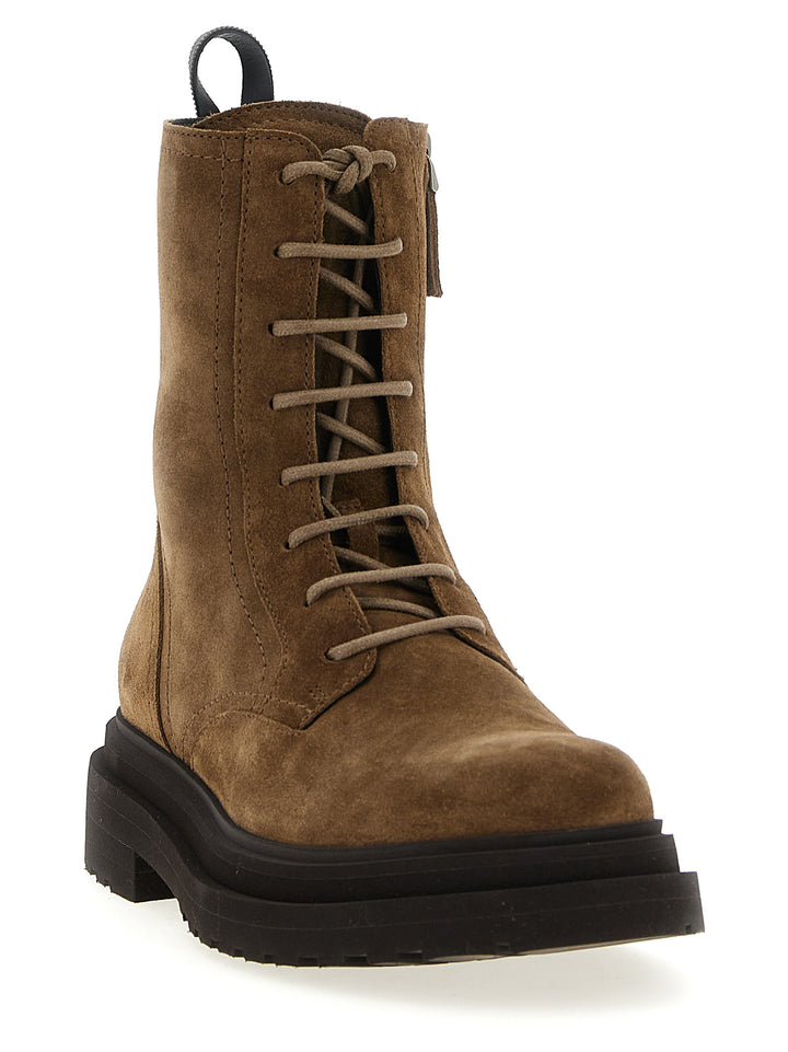 Brunello Cucinelli Suede Combat Boots Monile Stivali e Stivaletti - Marrone | e309618e52e05365ba0782482c9e70a4c8d2dcfc
