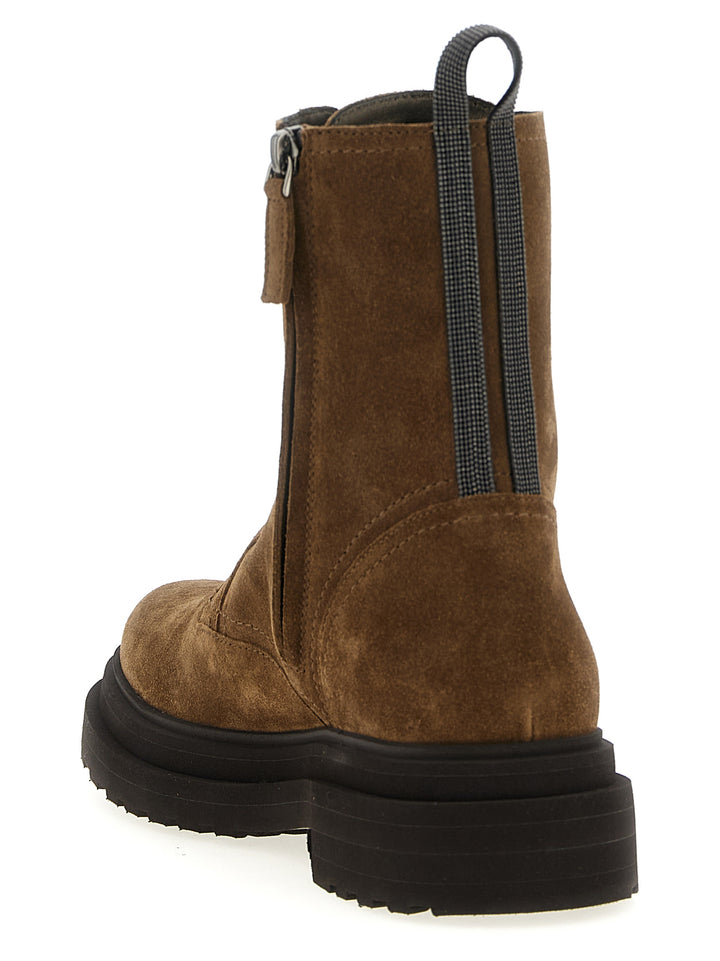 Brunello Cucinelli Suede Combat Boots Monile Stivali e Stivaletti - Marrone | 902bf00ba3b51ff5d428614e95fa5bf21ea57662