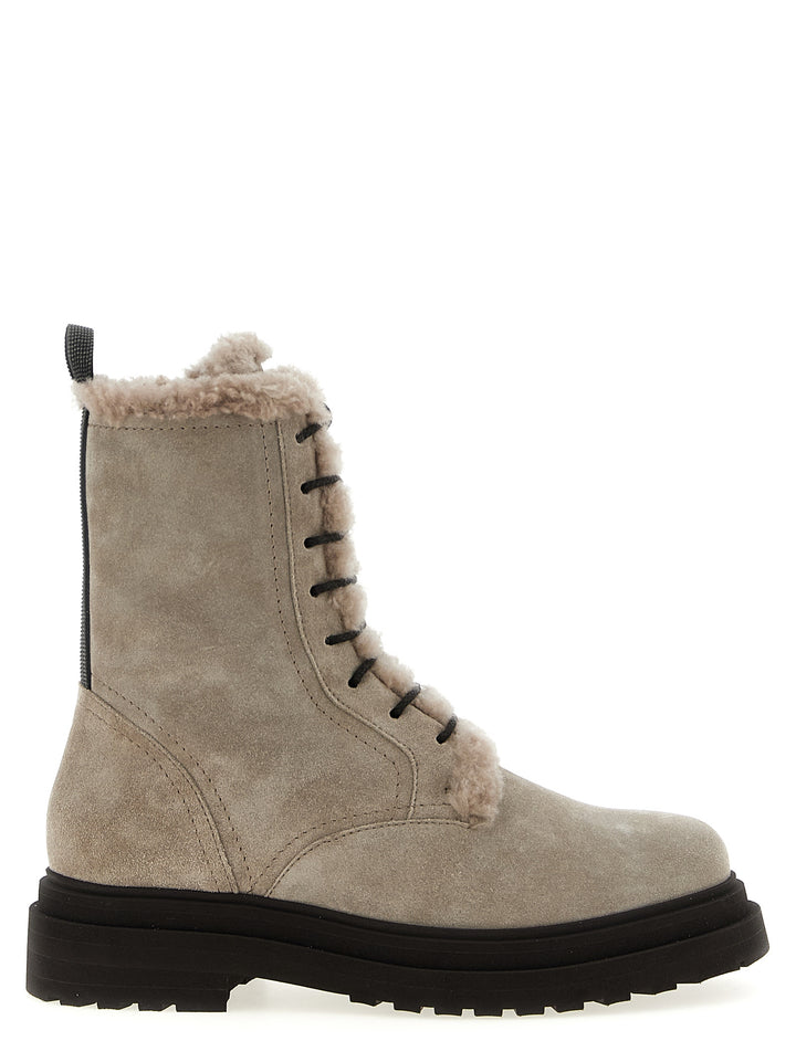 Brunello Cucinelli Suede Combat Boots Monile Stivali e Stivaletti - Grigio | 6f449c4309ac5a468a2895366b7af10c137dec88