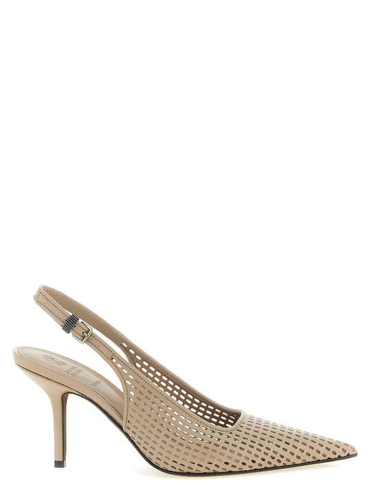 Net Calf Slingback Decollete Beige