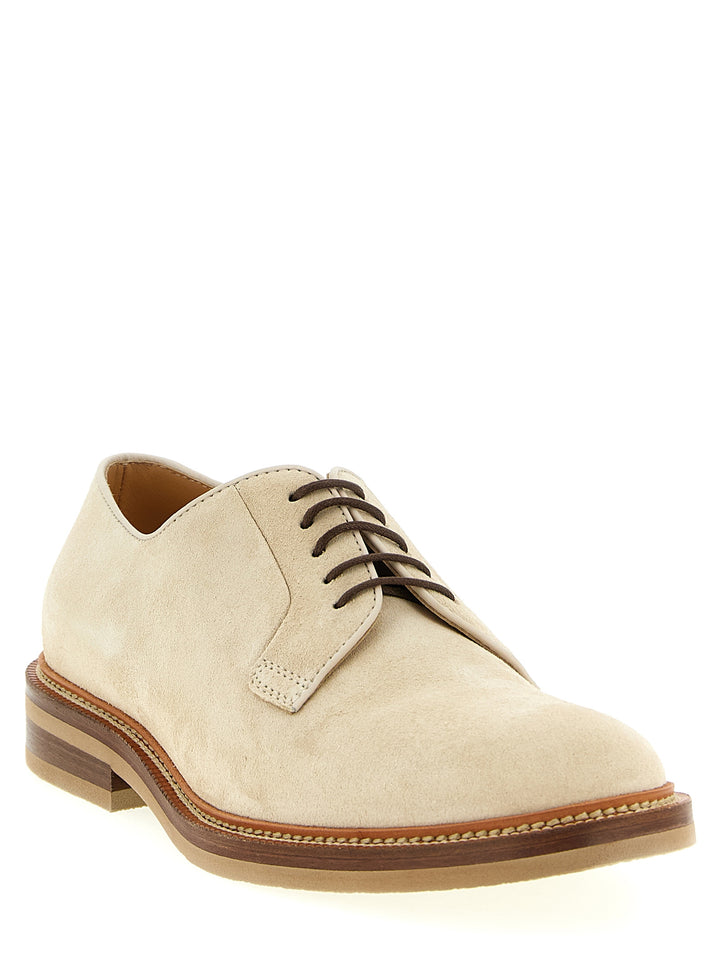 Brunello Cucinelli Suede Derby Stringate - Beige | 6a3dd9db7a059a767c2d88b2ad91d8e4ba559a57