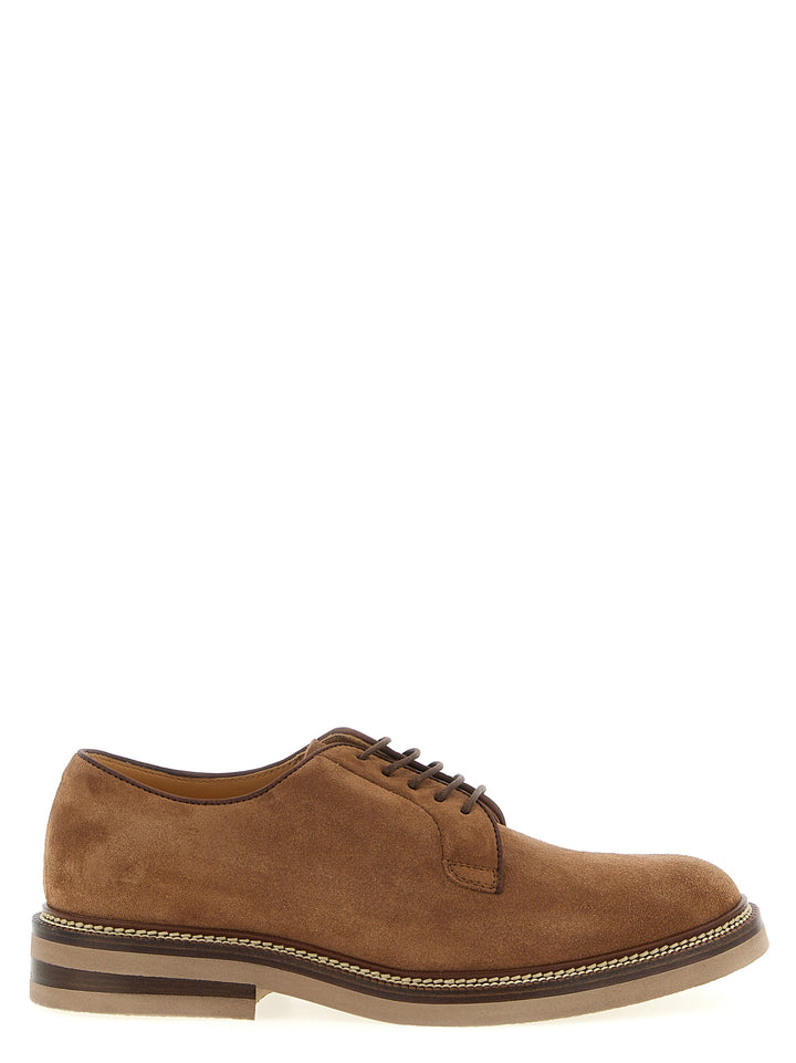 Brunello Cucinelli Suede Derby Stringate - Marrone | 057566abd8c121da197cfa8be786d70477ae363f