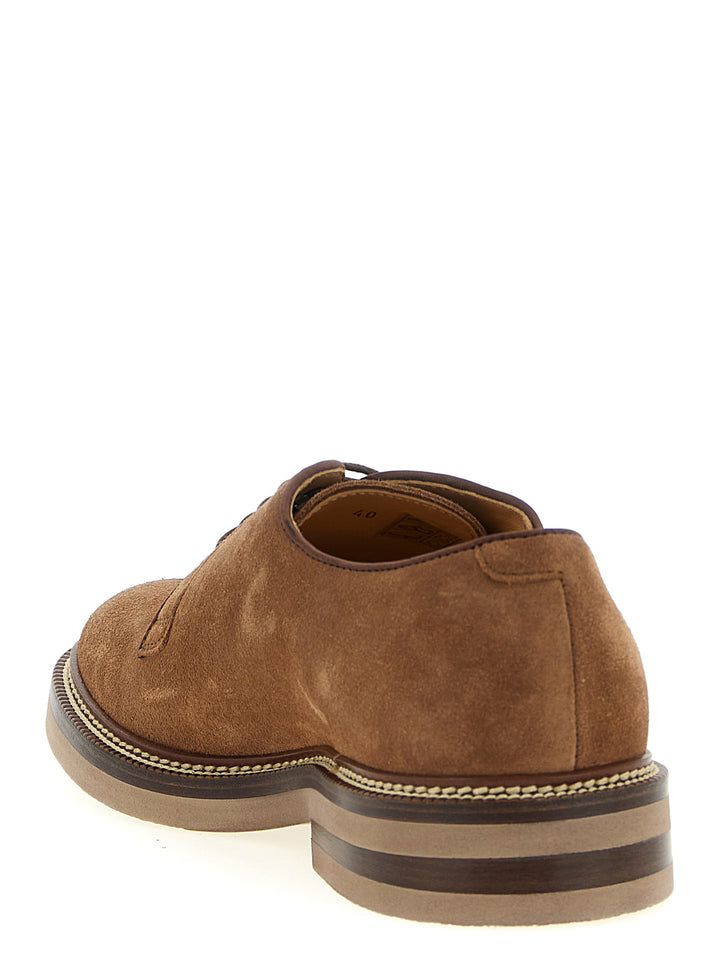 Brunello Cucinelli Suede Derby Stringate - Marrone | f0db59fb75616a4d4e171f404608f7cce7967c4e