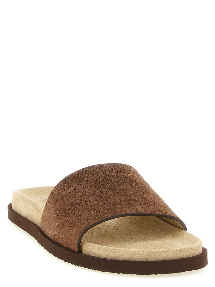 Brunello Cucinelli Suede Slides Sandali - Marrone | 001b8deccb878c463e5c7c6f84df6cdd5f7fa402