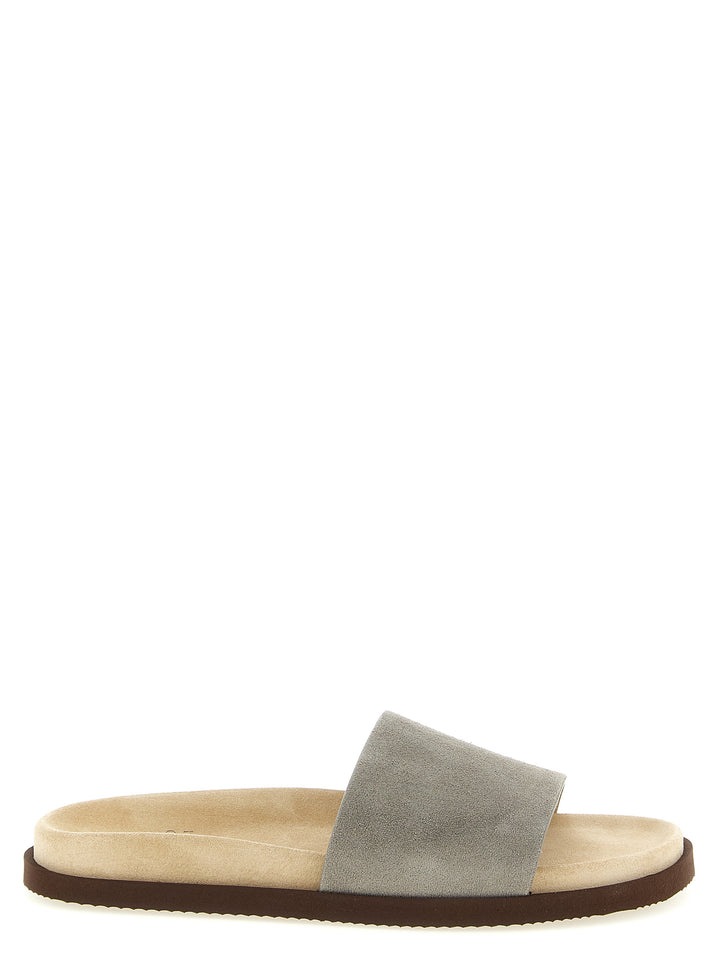 Brunello Cucinelli Suede Slides Sandali - Grigio | 2741983237a7a3ee034be67b84fd474b62637926