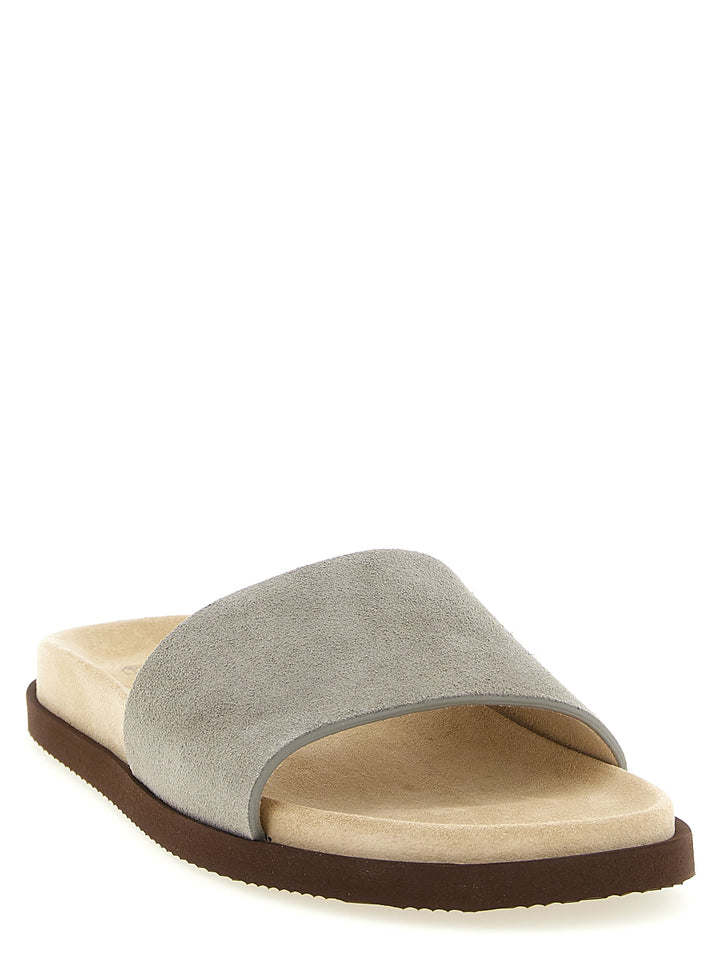 Brunello Cucinelli Suede Slides Sandali - Grigio | 0e600d92b9031f4159cac50f71f44e5699c6f1a8