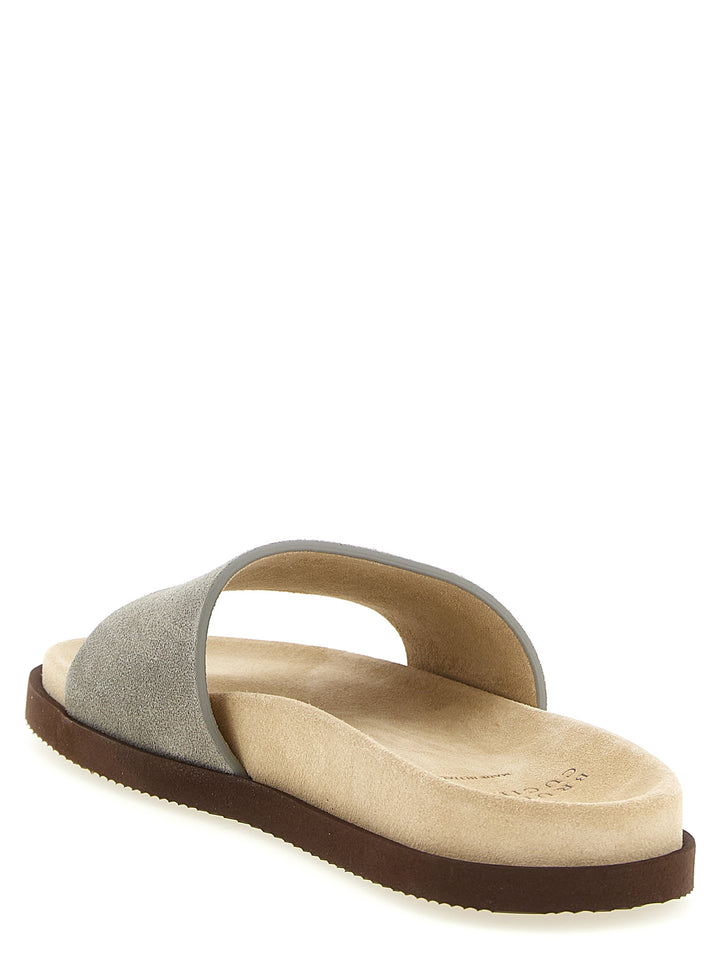 Brunello Cucinelli Suede Slides Sandali - Grigio | 7ae9b4e7e97933dc78c776f1f9e2fbda880ec514