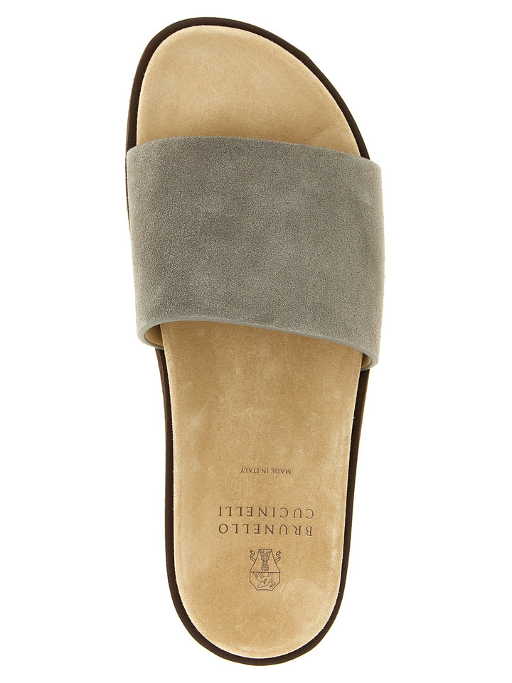 Brunello Cucinelli Suede Slides Sandali - Grigio | 49a42bc73db2d86629a8af88f0770f90f4fe36a0