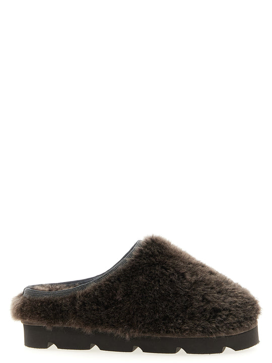 Monile Sherling Sabots Flat Shoes Marrone