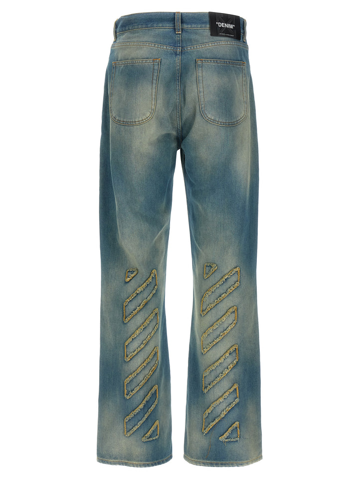 Off-White Diag Raw Patch Jeans - Blu | 981f465578d9d273543e7731173afd7f1e01f3f4