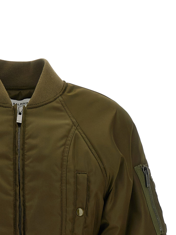 Balmain Iconica Nylon Bomber Jacket Puffer Jackets - Verde | 948872509e04c7b6d5dd1fb64724b4d813419dc6