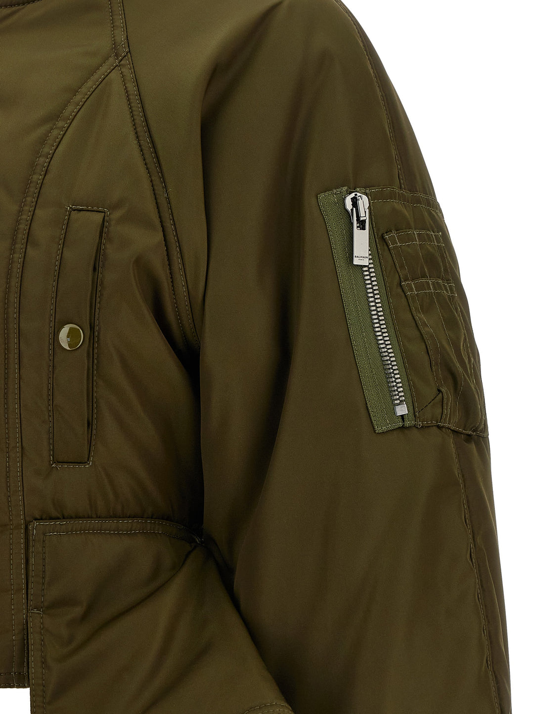 Balmain Iconica Nylon Bomber Jacket Puffer Jackets - Verde | e25451fa44bc38126fb97c371f11936b6fb2b0a2