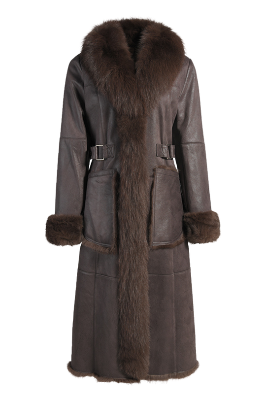 Cappotto Orleand Marrone in Pelle e Pelliccia di Volpe