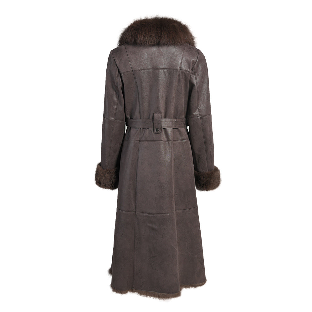 Cappotto Orleand Marrone in Pelle e Pelliccia di Volpe