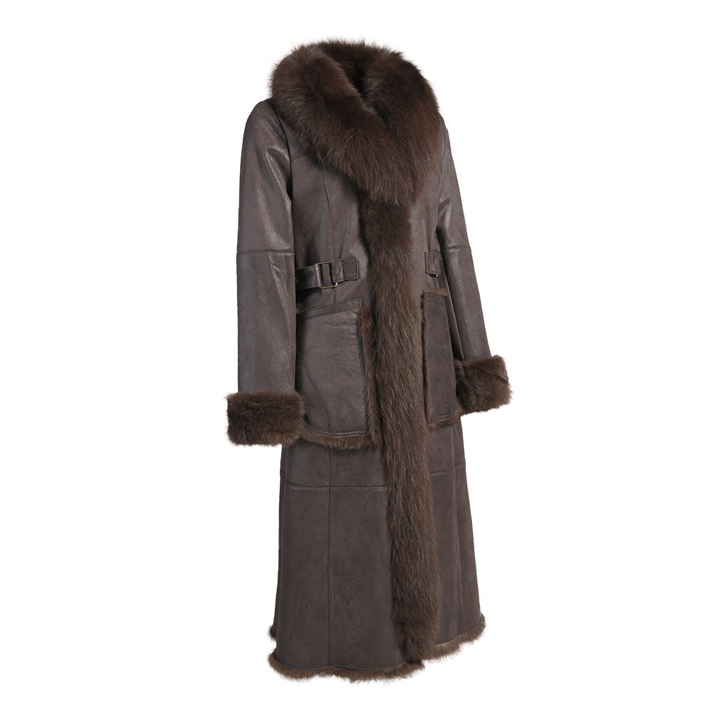Cappotto Orleand Marrone in Pelle e Pelliccia di Volpe