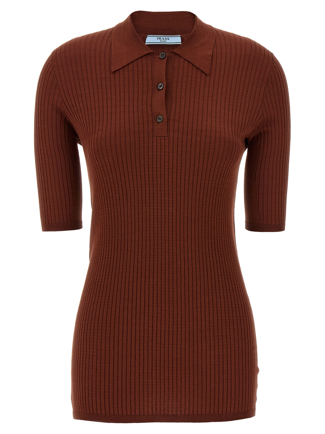 Prada Ribbed  Shirt Polo - Marrone | 0ef35dee12d6326552c7c4ba40083fad458a2a2f
