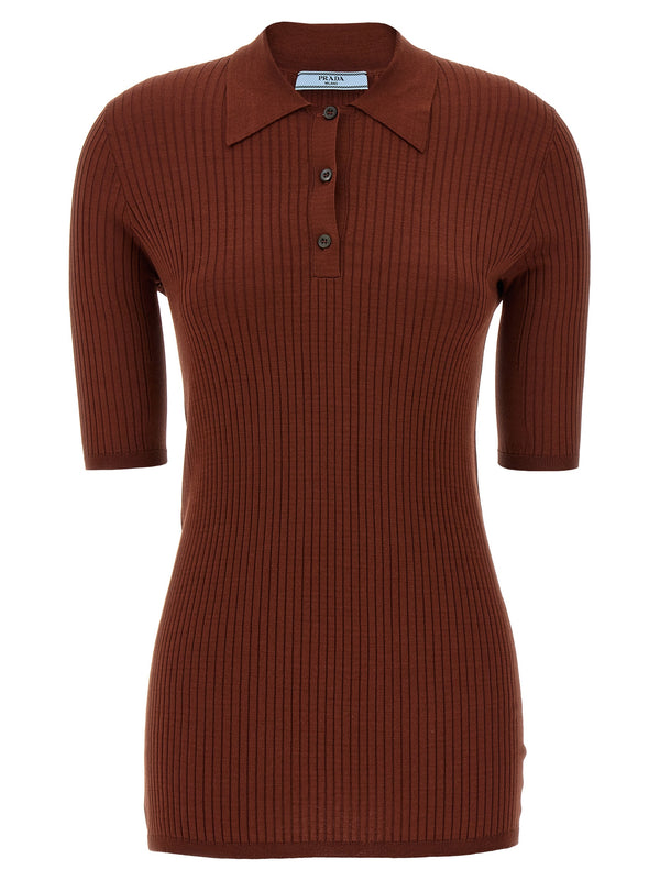 Ribbed Shirt Polo Marrone