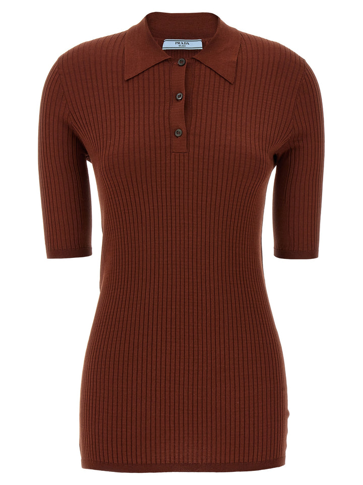 Prada Ribbed  Shirt Polo - Marrone | 0ef35dee12d6326552c7c4ba40083fad458a2a2f