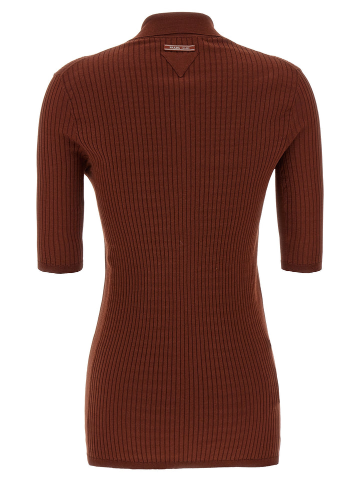 Prada Ribbed  Shirt Polo - Marrone | 92c5fe9f39a231358650055cfc22b6d757159f1c