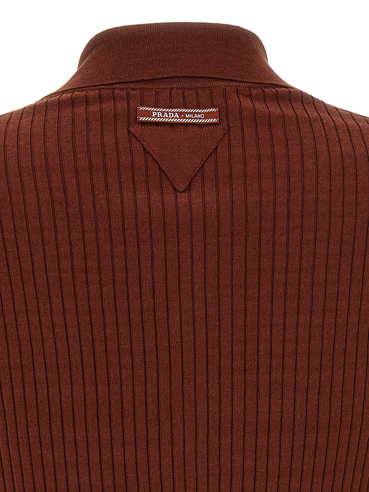 Prada Ribbed  Shirt Polo - Marrone | 704e00de23ba90af8cc6d0810509ab345eb05197