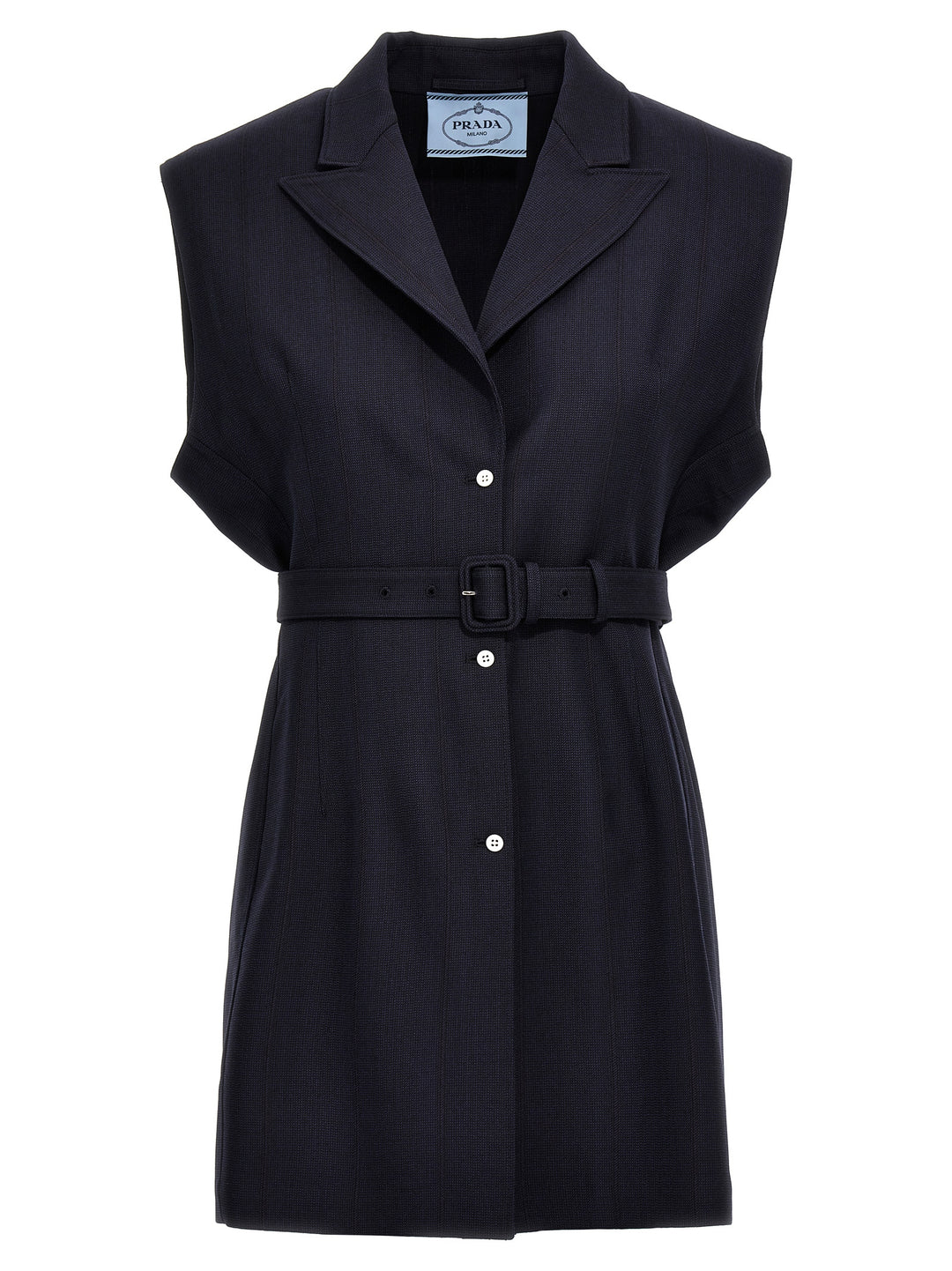 Prada Belt Wool Vest Gilet - Blu | 30819ff441f8641fb49b29c90e45bdd017390006