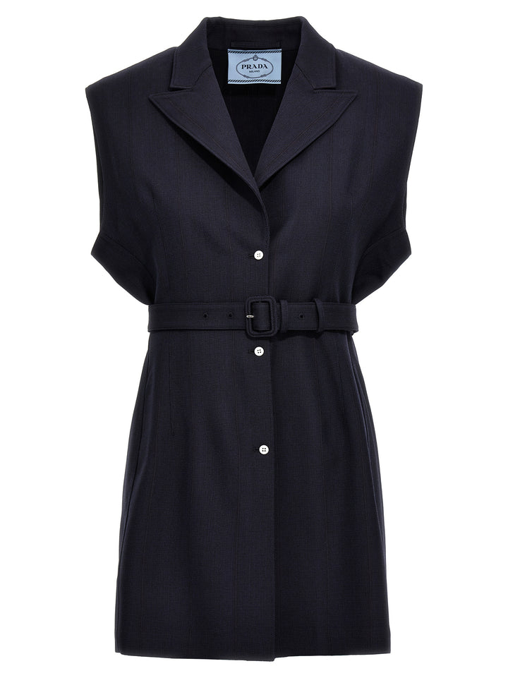 Prada Belt Wool Vest Gilet - Blu | 30819ff441f8641fb49b29c90e45bdd017390006