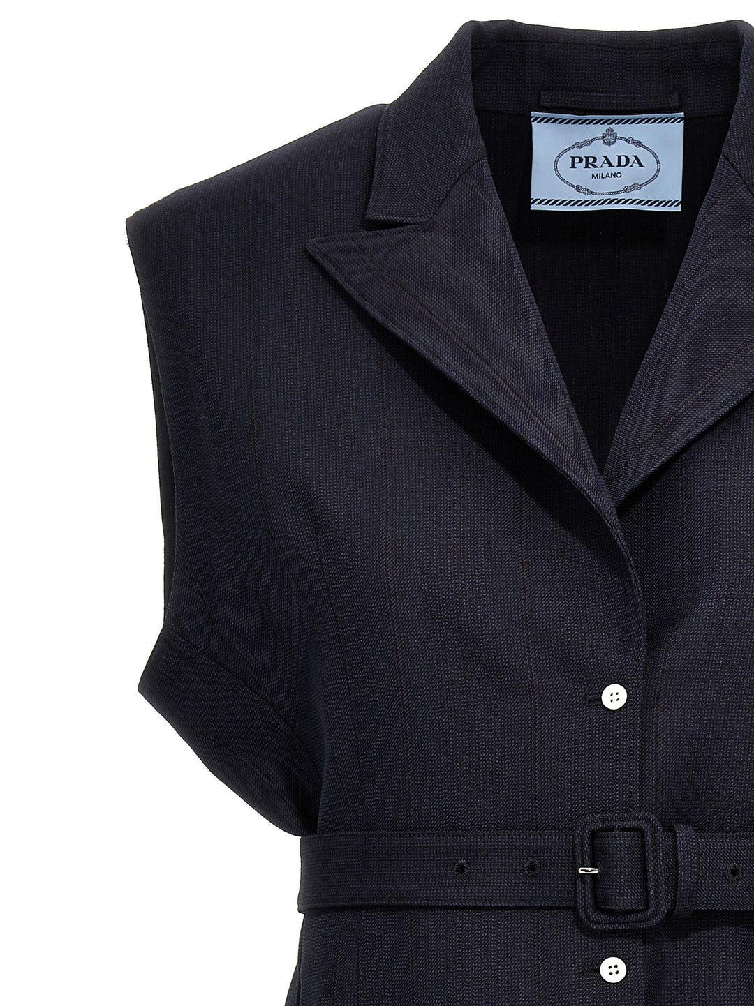 Prada Belt Wool Vest Gilet - Blu | f6ba32ccf8787b93b935bdaff3fa917cfc1d65c6