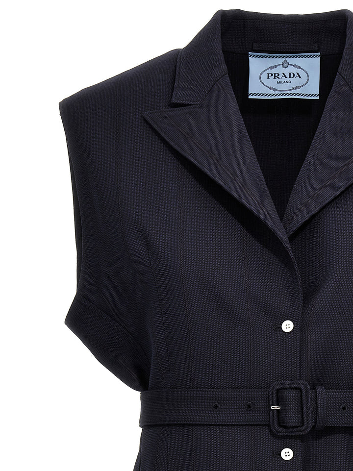 Prada Belt Wool Vest Gilet - Blu | f6ba32ccf8787b93b935bdaff3fa917cfc1d65c6