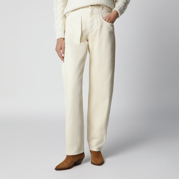 Lisha Barrel Jeans In Cotton Denim Beige