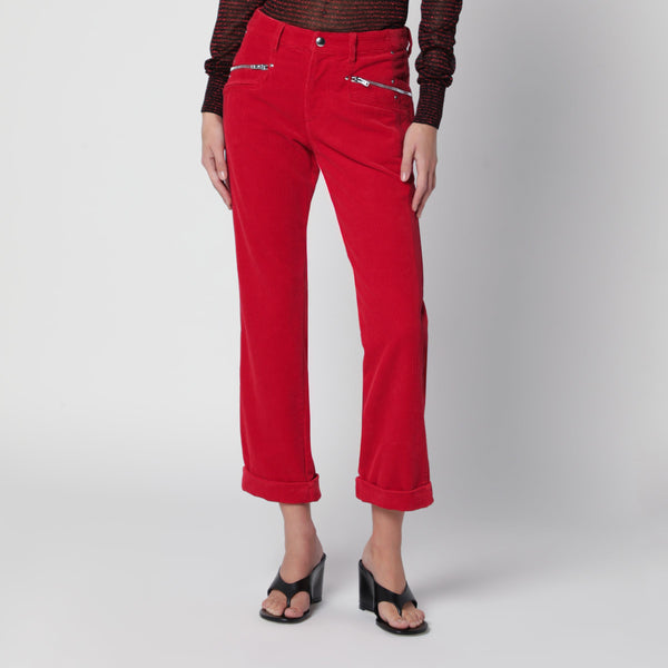 Red Revene Cropped Trousers In Corduroy