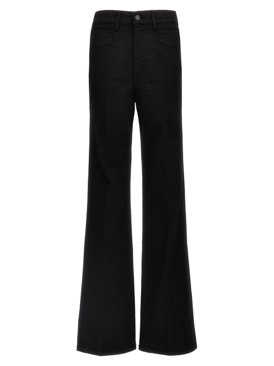 Stretch Twill Denim Wide Flare Jeans Nero