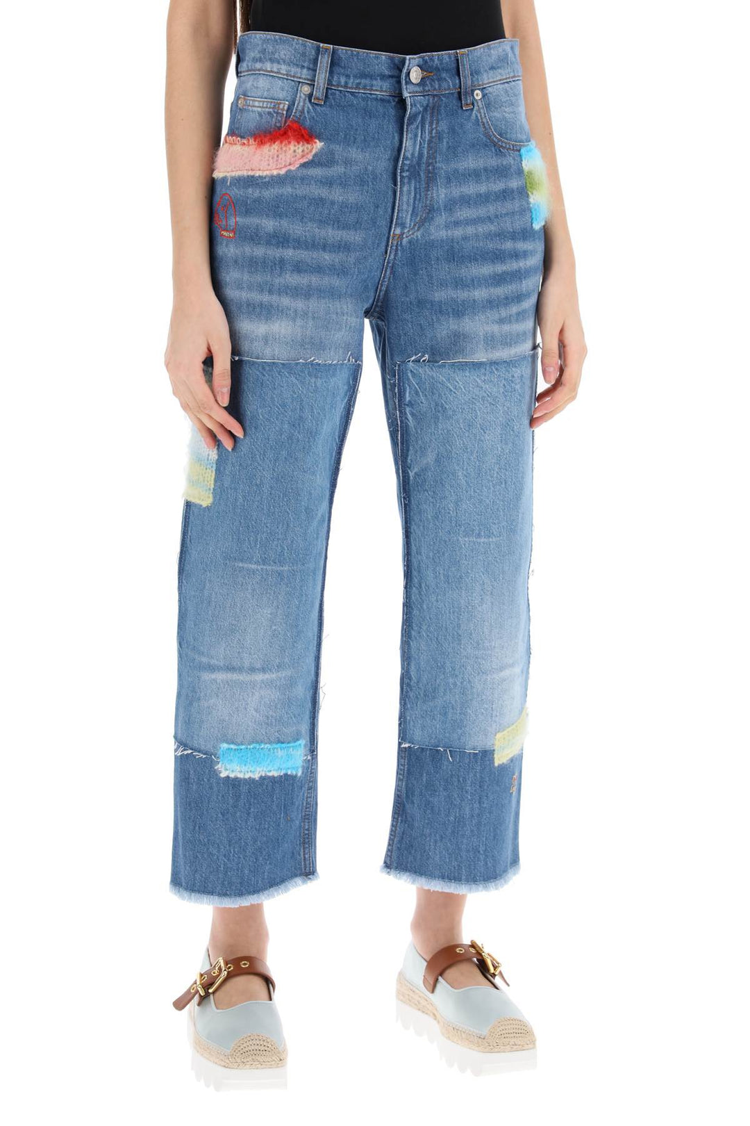 Jeans Cropped Con Inserti In Mohair