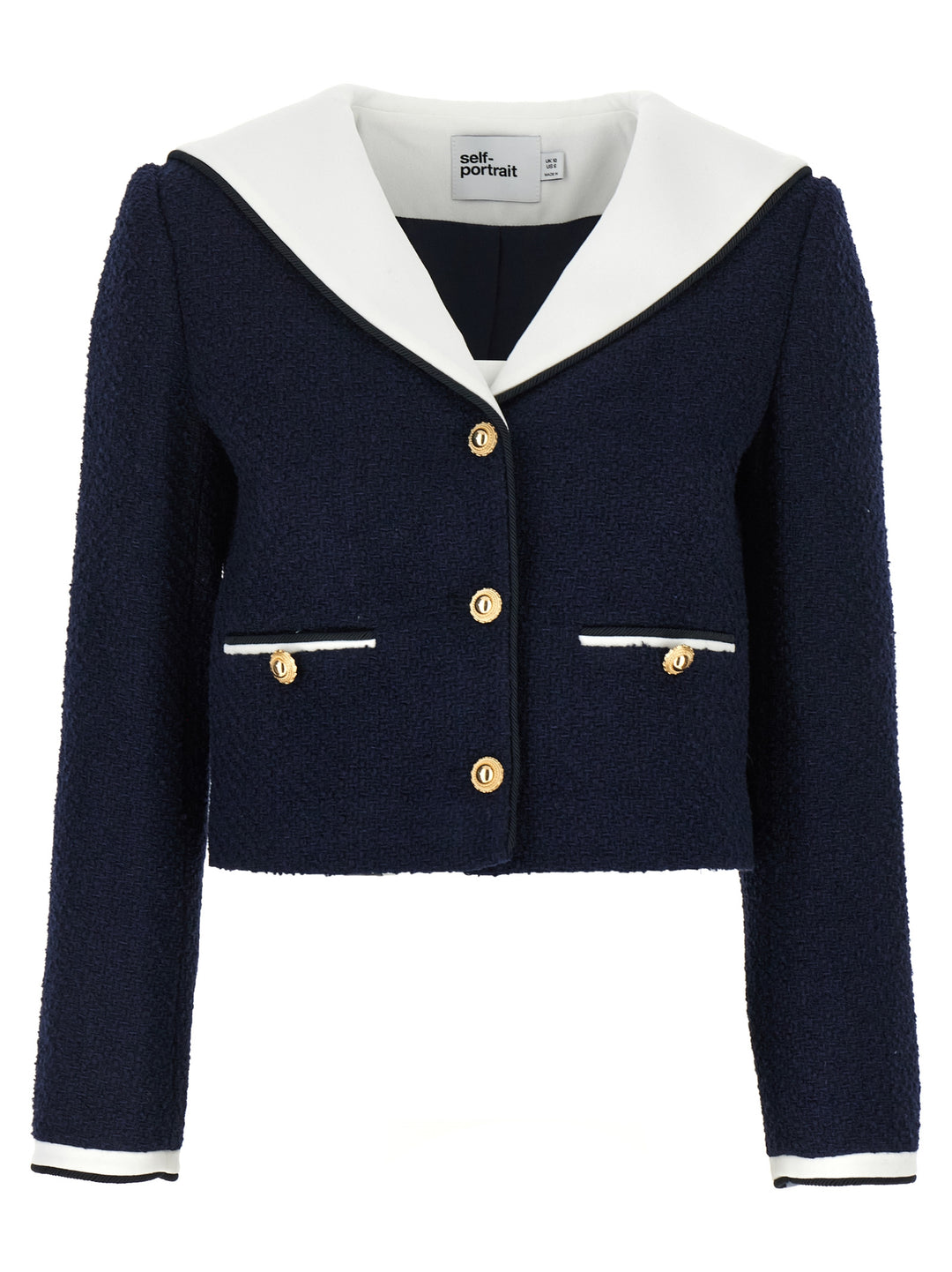 Self Portrait Navy Boucle Contrast Collar BlazerS - Blu | 981f12e9cd142fbf618633e8a4a241659e2c2dd3