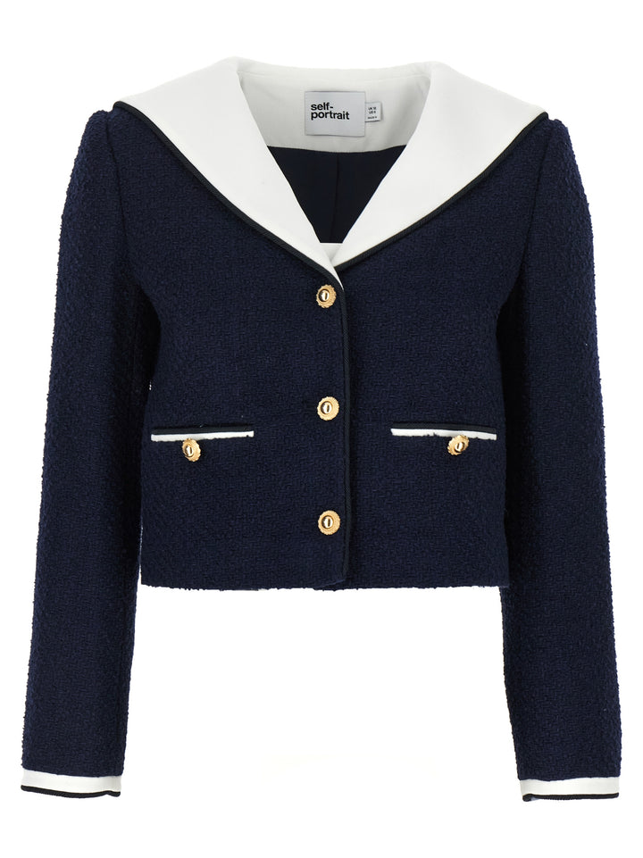 Self Portrait Navy Boucle Contrast Collar BlazerS - Blu | 981f12e9cd142fbf618633e8a4a241659e2c2dd3