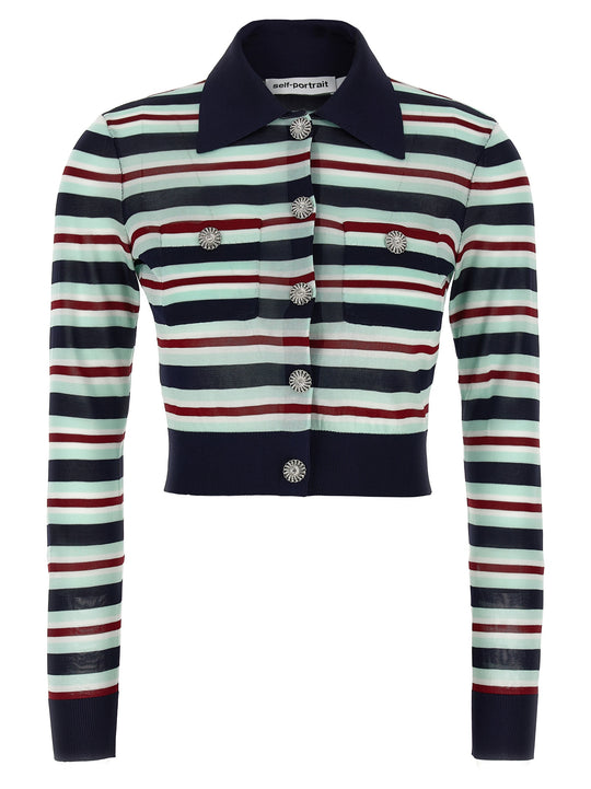 Navy Striped Viscose Knit Maglioni Multicolor