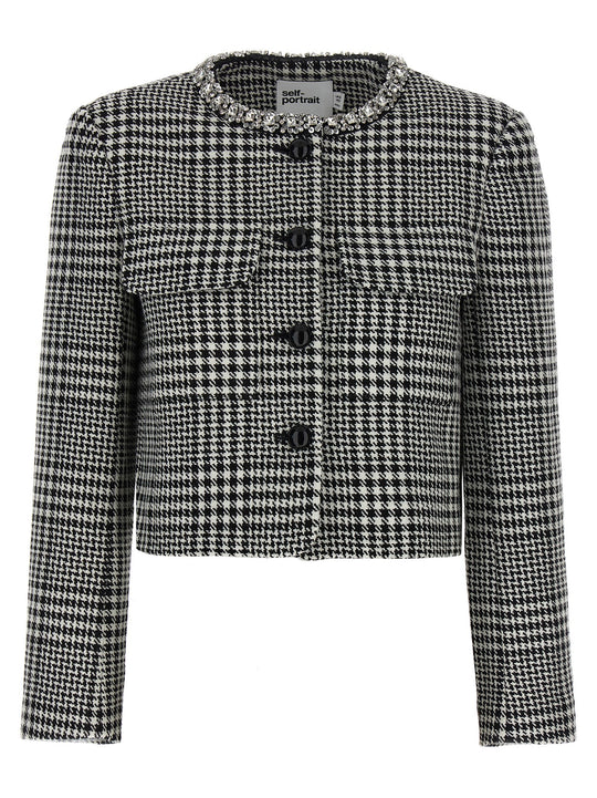 Houndstooth Crystal Trim Blazers Bianco/Nero