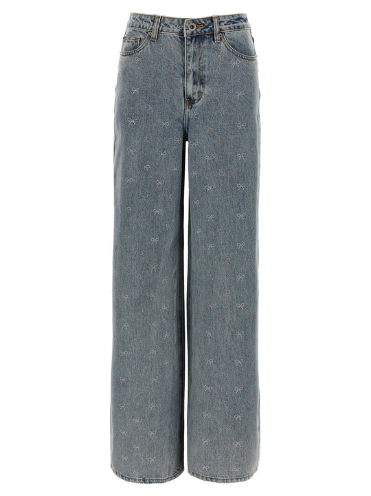 Light Blue Diamante Bow Jeans Blu