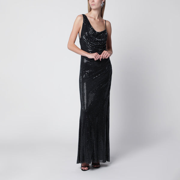 Draped Rhinestone-Embellished Maxi Dress In Black
