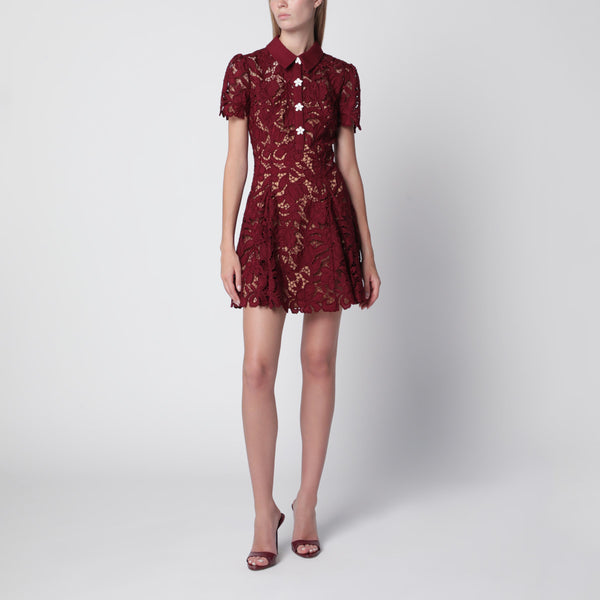 Lace Mini Dress With Floral Buttons In Burgundy