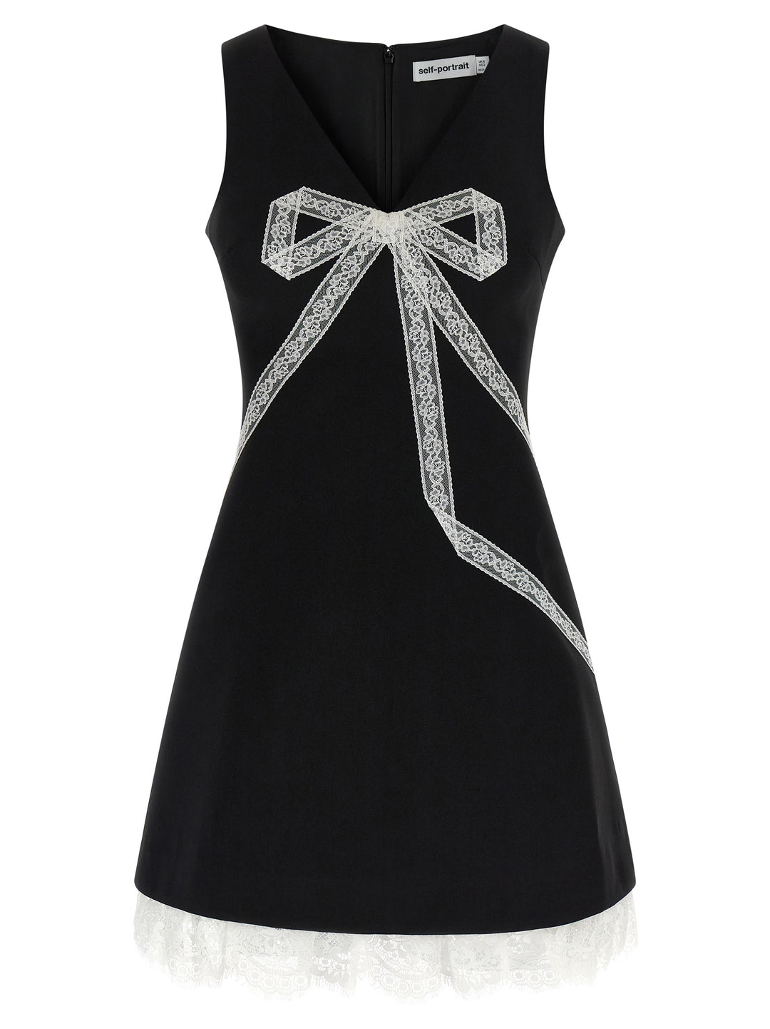 Self Portrait Black Crêpe Bow Lace Mini Abiti - Bianco/Nero | 8dd7ac6406f504c5b49584d21a87756392b0c3e8