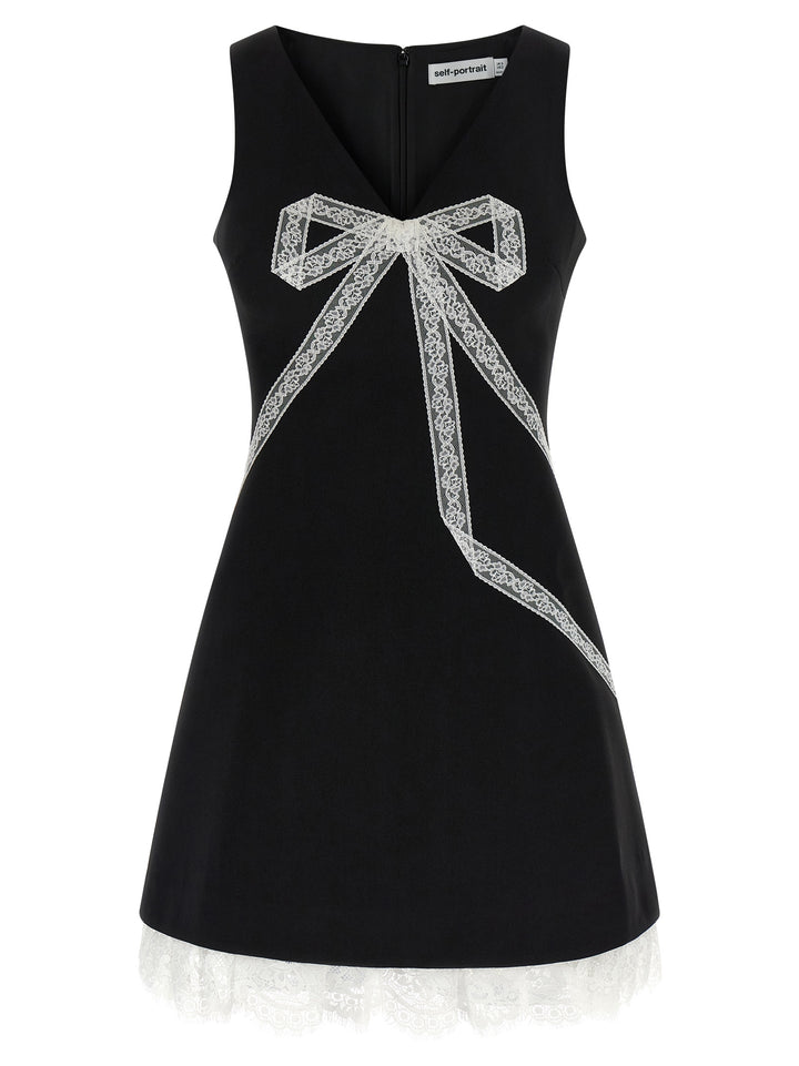 Self Portrait Black Crêpe Bow Lace Mini Abiti - Bianco/Nero | 8dd7ac6406f504c5b49584d21a87756392b0c3e8