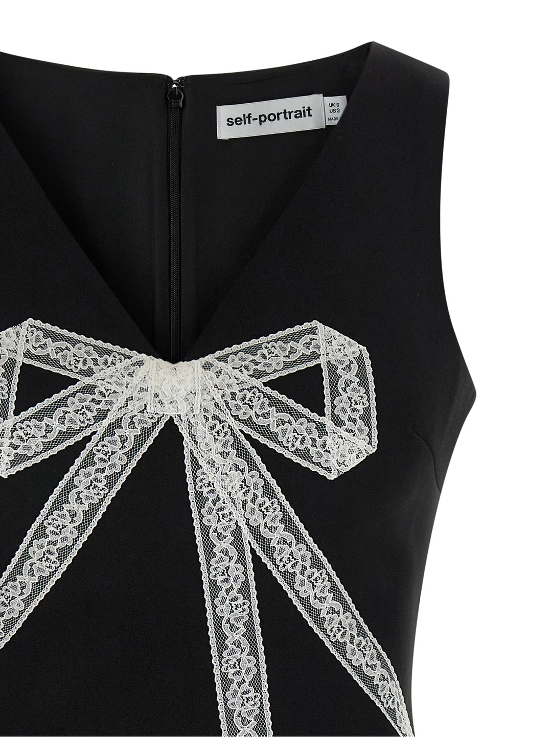Self Portrait Black Crêpe Bow Lace Mini Abiti - Bianco/Nero | 06c64338d711ffb9c4a4109b35ba90773b0e1a8d