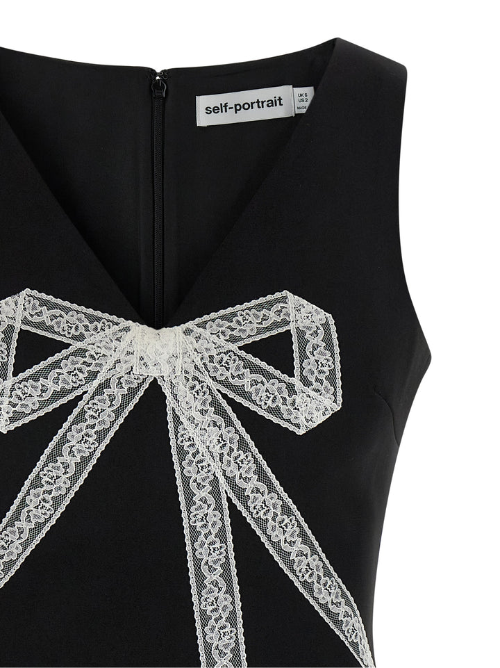 Self Portrait Black Crêpe Bow Lace Mini Abiti - Bianco/Nero | 06c64338d711ffb9c4a4109b35ba90773b0e1a8d