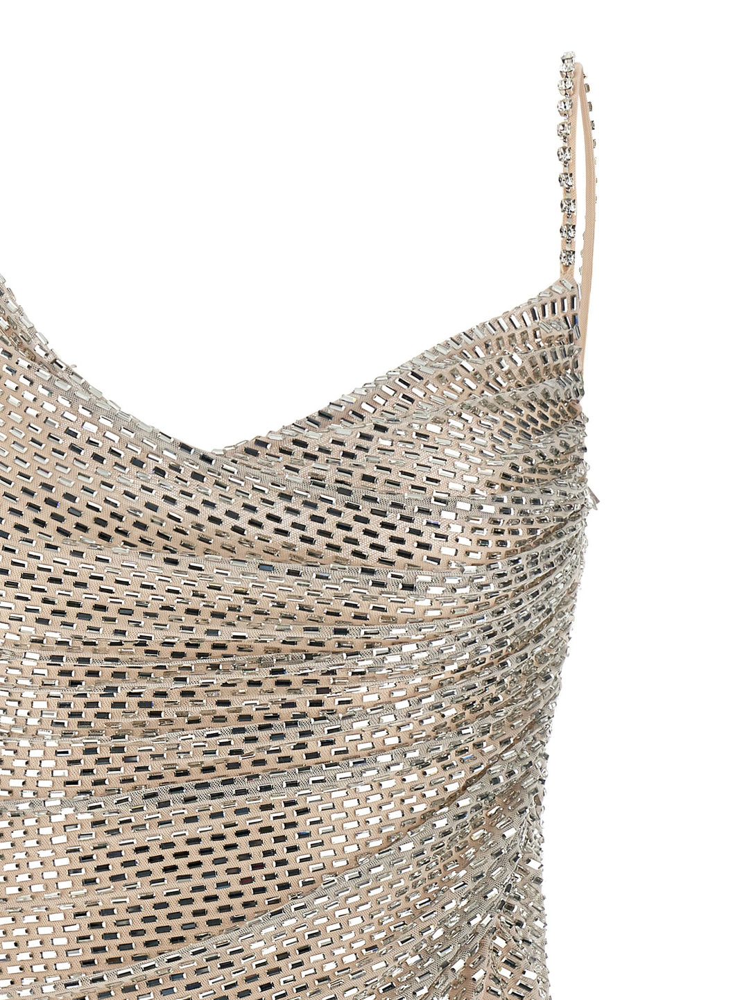 Self Portrait Champagne Rhinestone Draped Mini Abiti - Beige | ef727f7f3614ee49de78745a3d4c99ebde3891f5